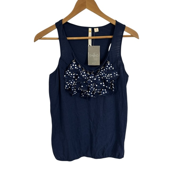 Anthropologie Little Yellow Button Blue sleeveless tassle racerback tank Small - Picture 1 of 10